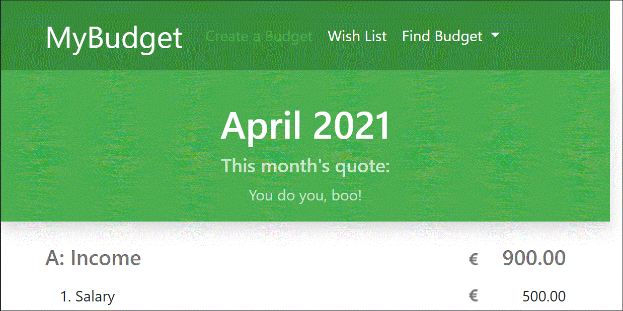 Budget App Screenshot